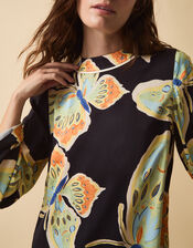 Clemence Aurelie Butterfly Mini Tunic Dress, Black (BLACK), large