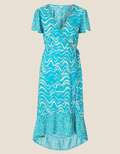 Wrap Wave Print Midi Dress in LENZING™ ECOVERO™ , Green (GREEN), large