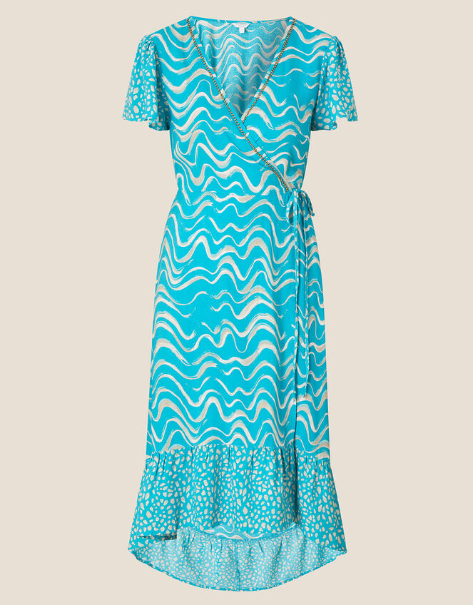 Wrap Wave Print Midi Dress in LENZING™ ECOVERO™ , Green (GREEN), large