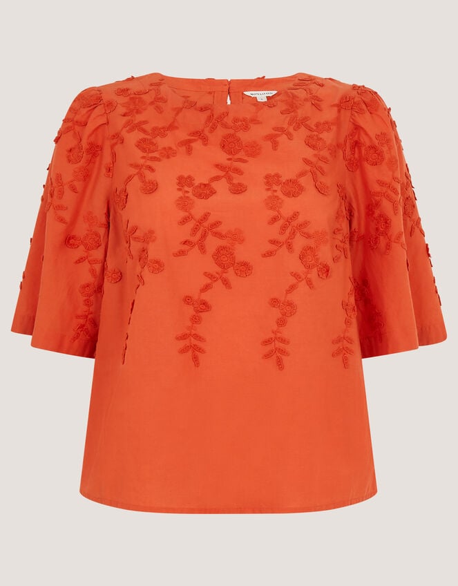 Georgia Floral Embroidered Top, Orange (ORANGE), large