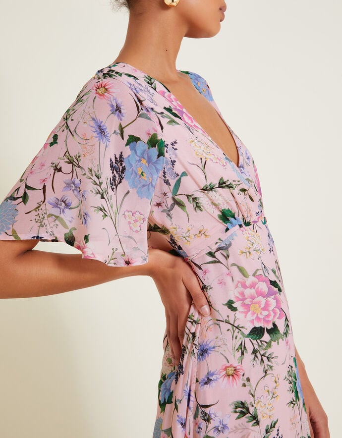 Isa Pink Floral Cotton Silk Dress