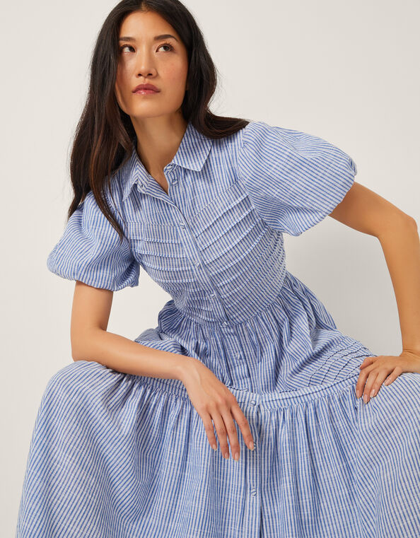 Winnie Stripe Maxi Shirt Dress, Blue (BLUE), large