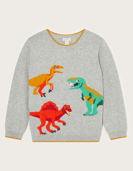 Dominic Dinosaur Knitted Jumper Grey, Grey (GREY), large