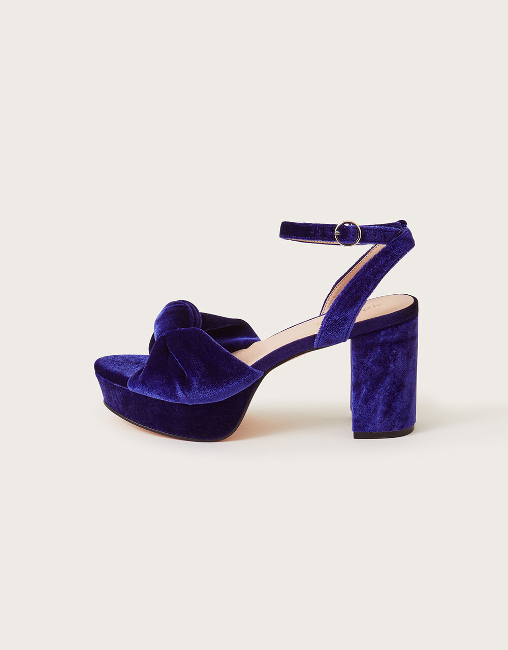 Velvet Knot Heels Blue Occasion Shoes Monsoon UK.