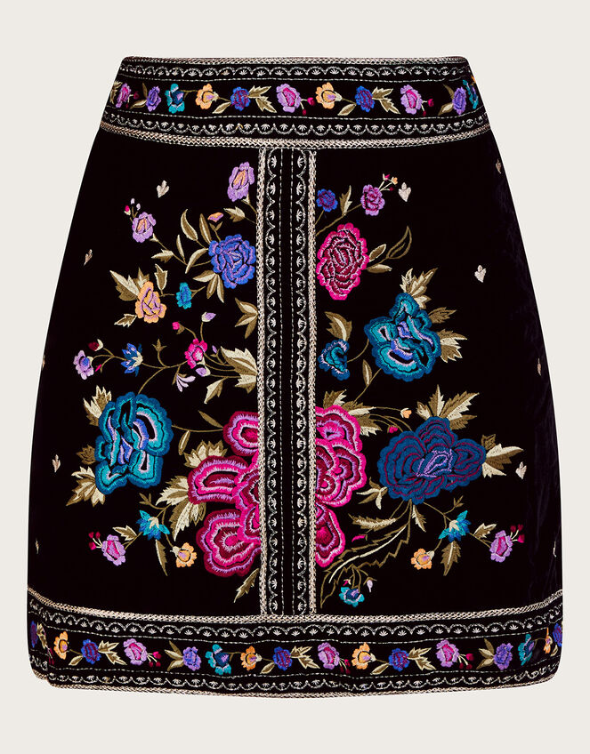 Freya Embroidered Velvet Skirt Black