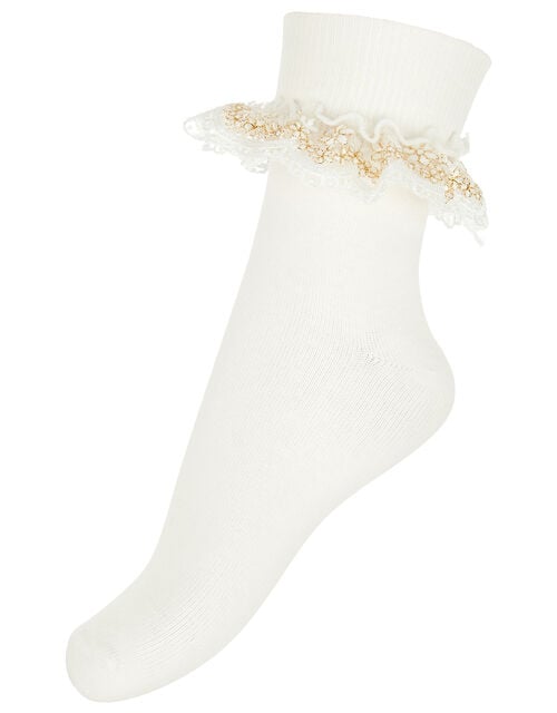 Chloe Sparkle Gold Lace Socks, Ivory (IVORY), large