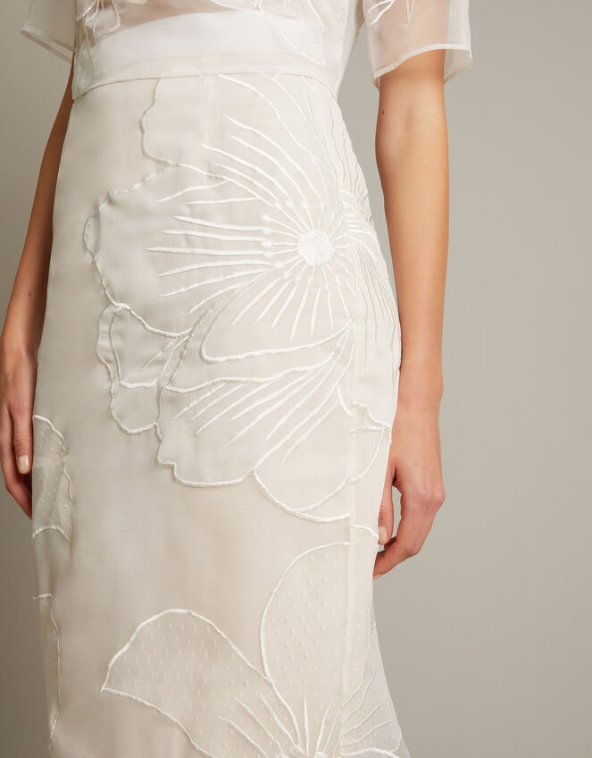 Rosa Embroidered Floral Pencil Bridal Skirt, Ivory (IVORY), large