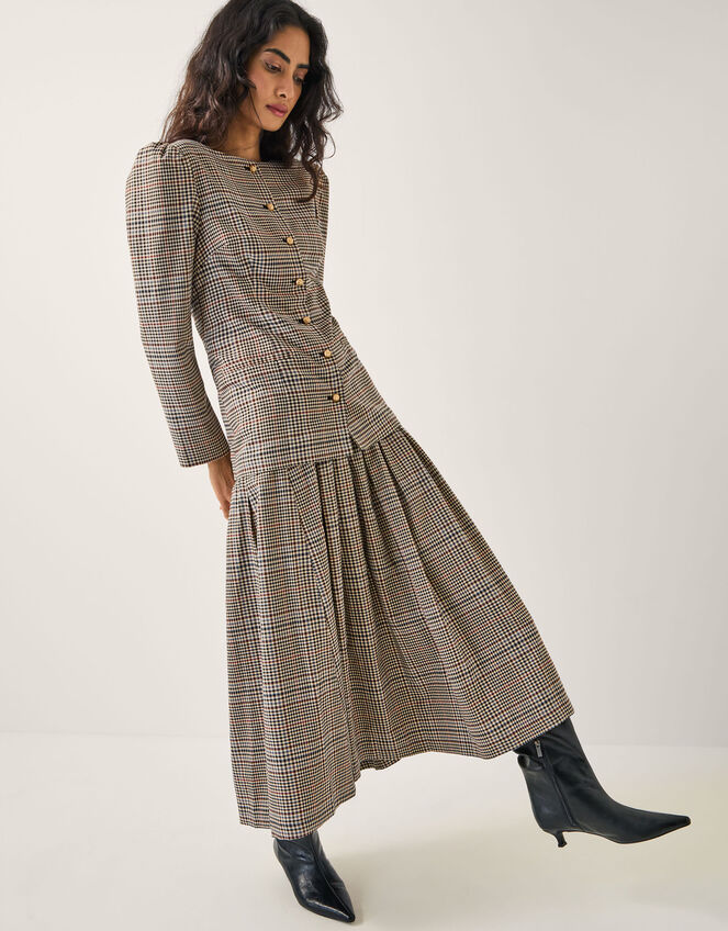 Carmen Check Pleat Midi Skirt Natural