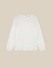 Vita Floral Embroidered Pintuck Top, White (WHITE), large