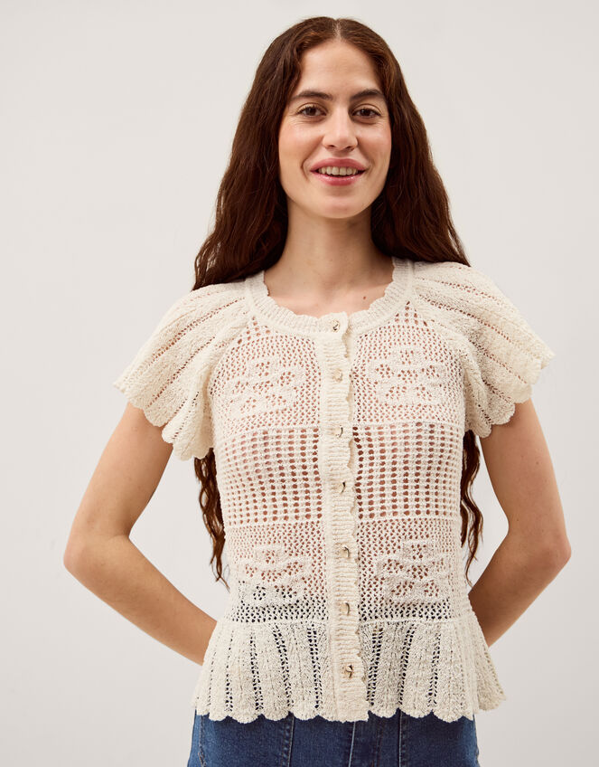 Indi Short Sleeve Floral Pointelle Cardigan