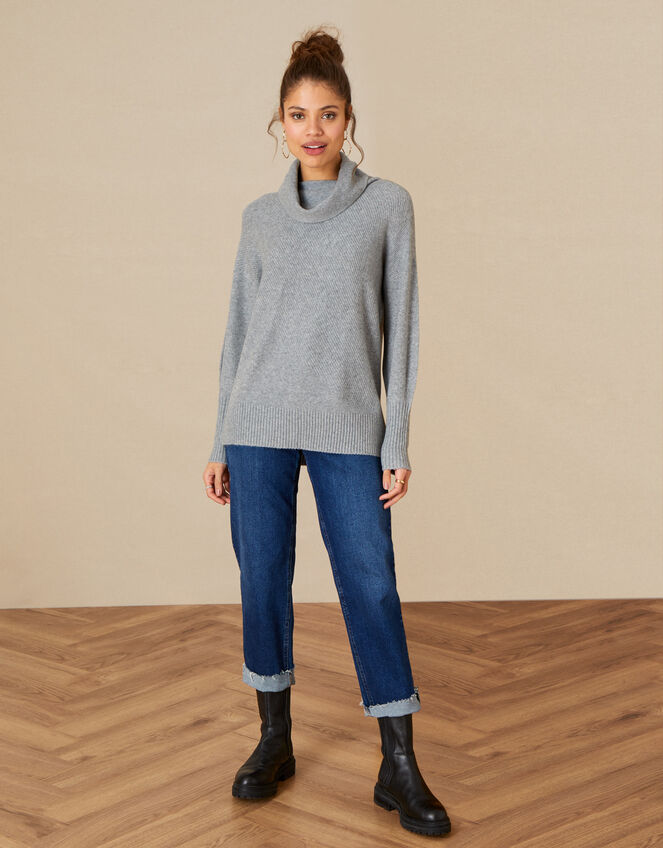 Plain Stitch Split Neck Jumper, Grey (GREY), large