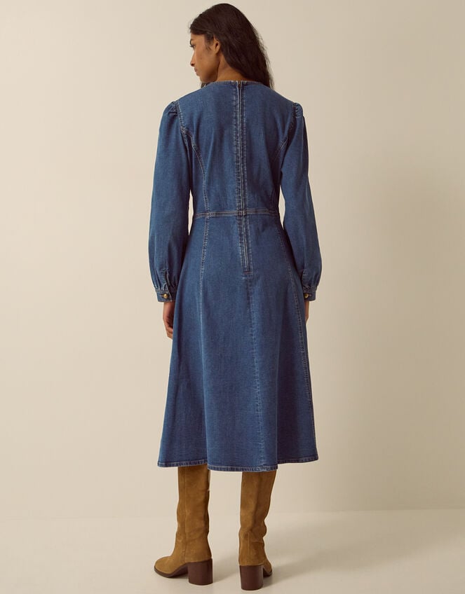 Military Denim Midi Dress , Blue (MID AUTHENTIC BLUE), large