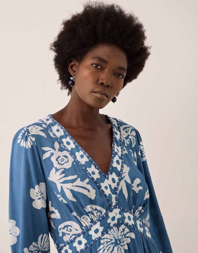 East Kris V-Neck Batik Maxi Dress, Blue (DARK BLUE), large