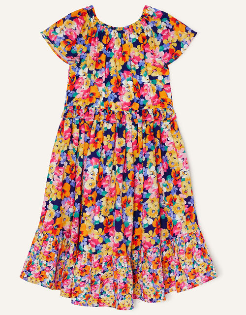 Multi Flower High Low Dress in Recycled Polyester, Orange (ORANGE), large