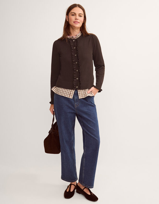Ruby Frill Cardigan, Brown (CHOCOLATE), large