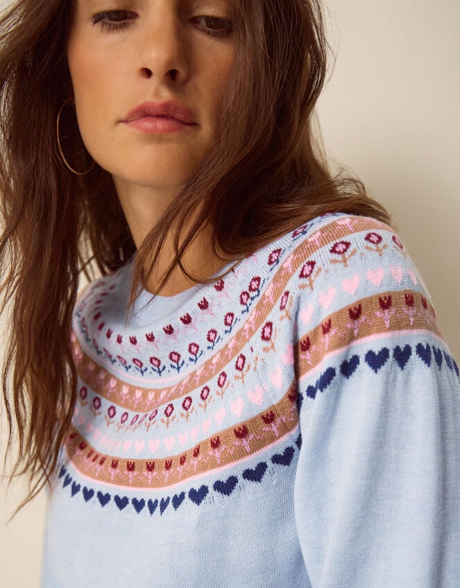 Fia Fair Isle Knit Jumper, Blue (BLUE), large