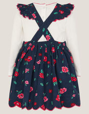 Baby Floral Top & Corduroy Pinafore Dress Set, Blue (NAVY), large