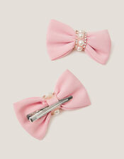 2-Pack Pearl Embellished Bow Hair Clips, Pink (PINK), large