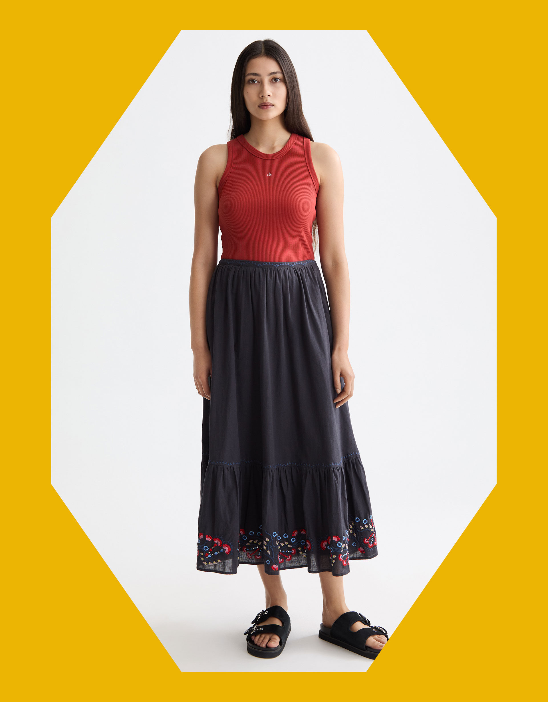 Scotch & Soda Embroidered Midi Skirt Grey