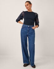 Fi Sheer Floral Appliqué Top, Blue (NAVY), large
