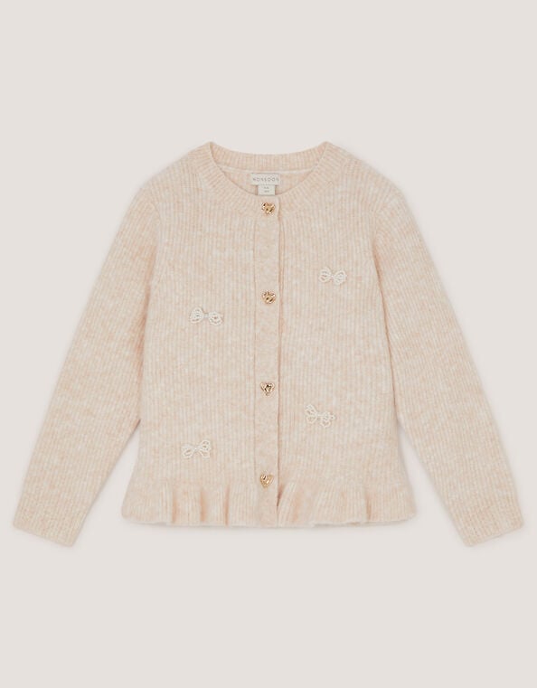 Pearl Bow Peplum Cardigan, Cream (CREAM), large
