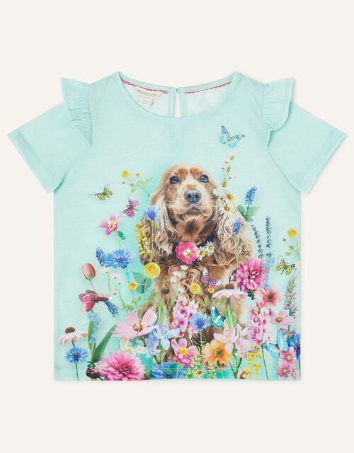 Dog Photo Floral T-Shirt, Blue (AQUA), large