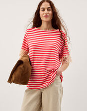 Sasha Stripe Linen Blend T-Shirt, Red (RED), large