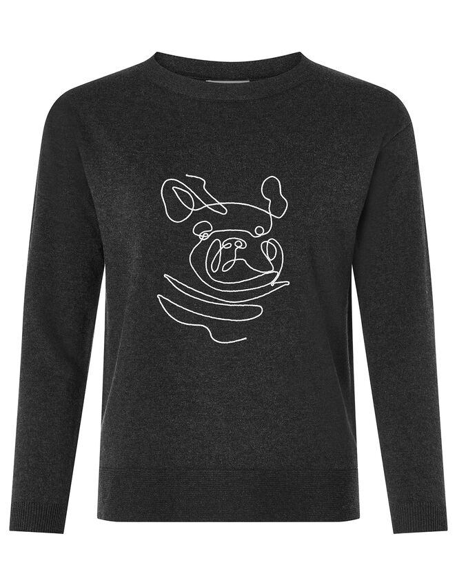 Frenchie Dog Knitted Jumper with Recycled Polyester, Grey (CHARCOAL), large