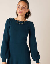 Peplum Hem Knit Dress, Teal (TEAL), large