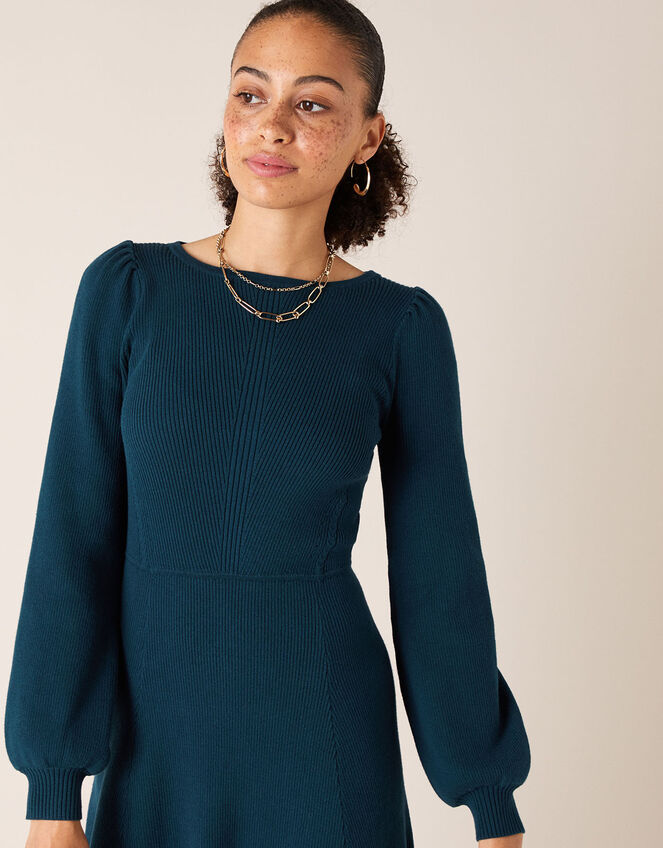Peplum Hem Knit Dress, Teal (TEAL), large