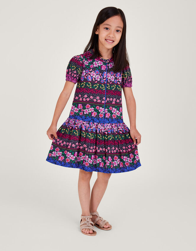 Floral Stripe Print Dress in LENZING™ ECOVERO™, Blue (NAVY), large