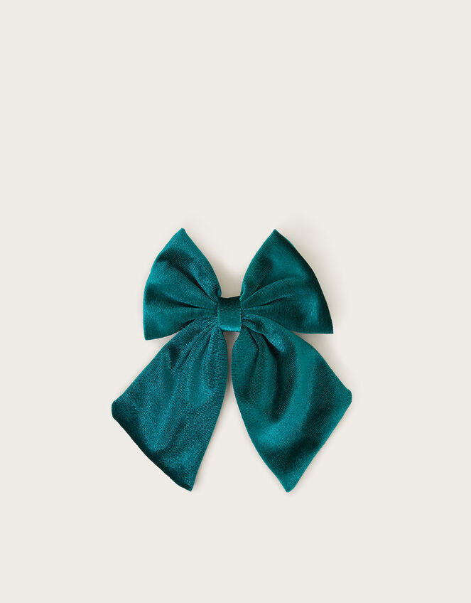 Velvet Bow Hair Clip, Green (GREEN), large