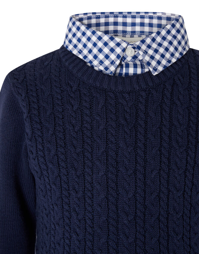 Mock Collar Cable Knit Jumper , Blue (NAVY), large