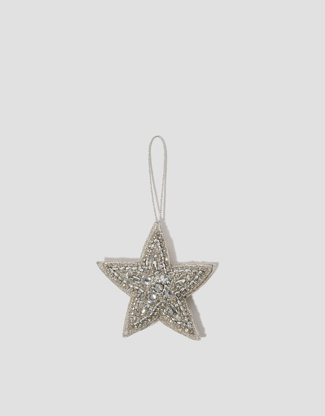 Embellished Star Christmas Tree Decoration, Silver (SILVER), large