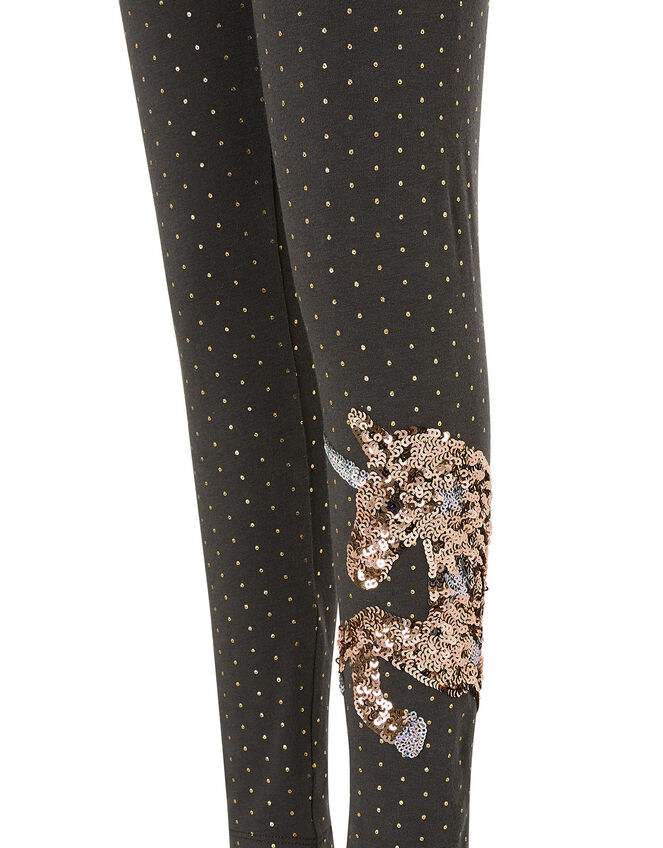 Sequin Unicorn Polka-Dot Leggings, Grey (CHARCOAL), large