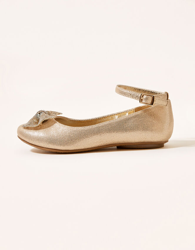 Dawn Lace Diamante Bow Ballerina Flats, Gold (GOLD), large