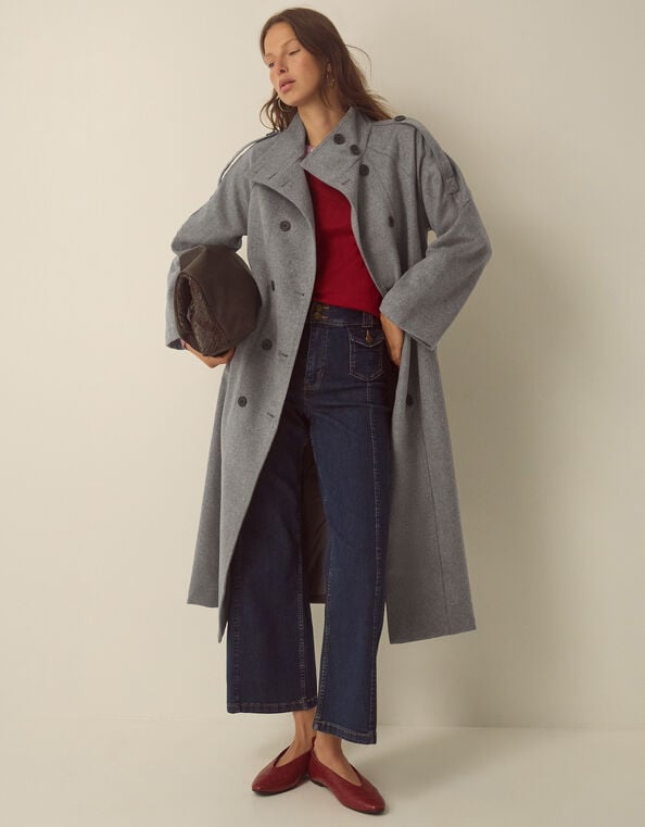 Elise Funnel Neck Wool Blend Coat, Grey (GREY), large