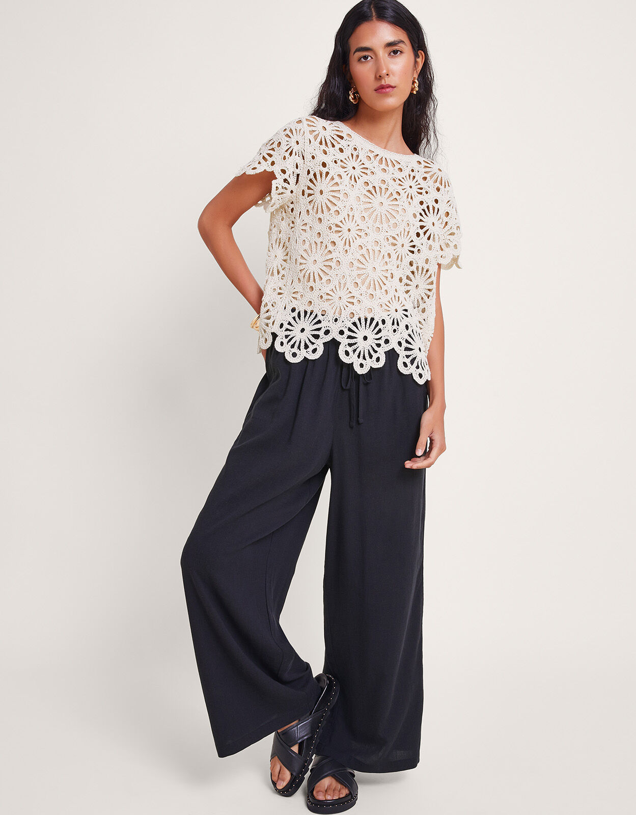 Linen Trousers for Women Wide Leg Cropped Linen Trousers Monsoon UK