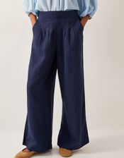 Margo Linen Blend Wide Leg Trousers, Blue (BLUE), large