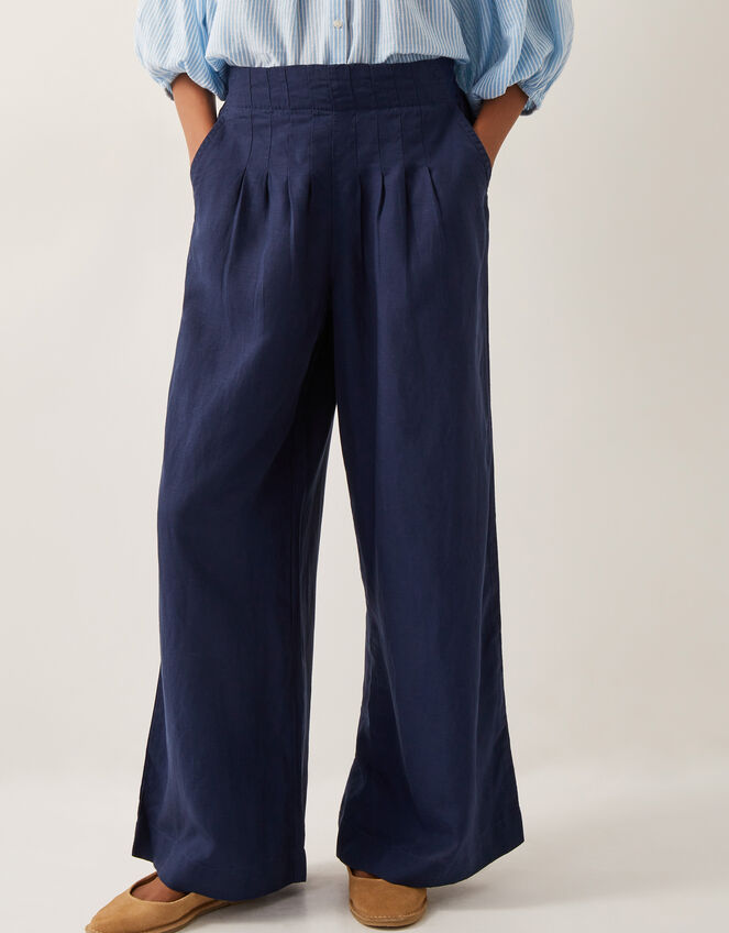 Margo Linen Blend Wide Leg Trousers, Blue (BLUE), large