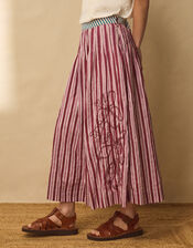 East Vika Hand-Woodblock Stripe Maxi Skirt, Red (BERRY), large