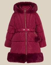 Faux Fur Padded Coat, Red (BURGUNDY), large