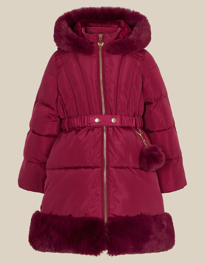 Faux Fur Padded Coat, Red (BURGUNDY), large