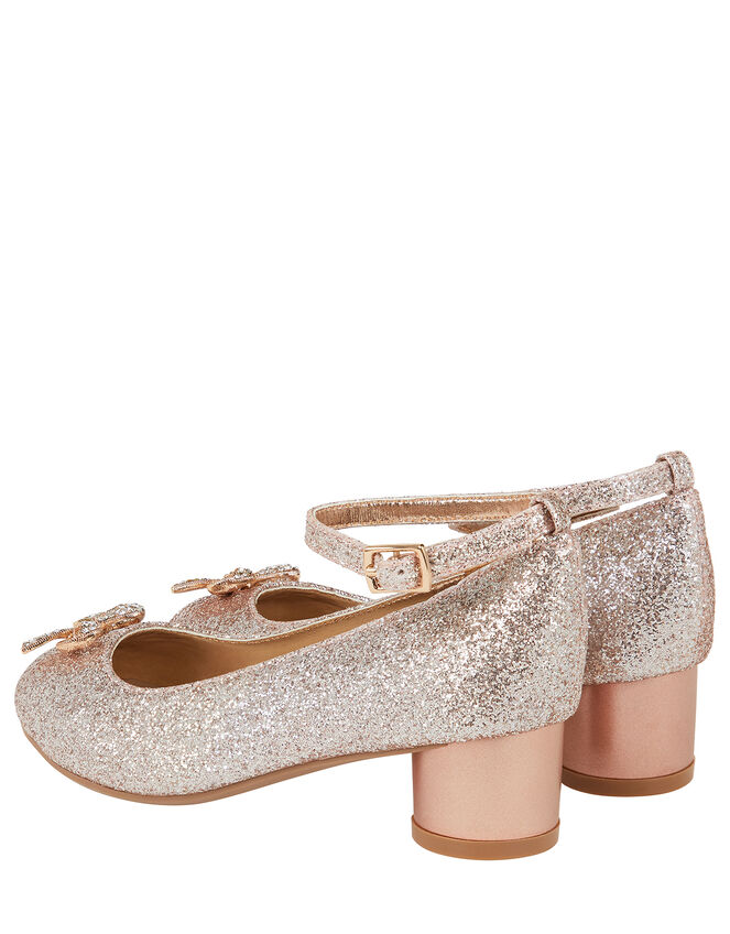 Mika Glitter Diamante Bow Heeled Shoes, Gold (ROSE GOLD), large