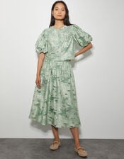 Josie Puff Sleeve Floral Jacquard Top, Green (SAGE), large