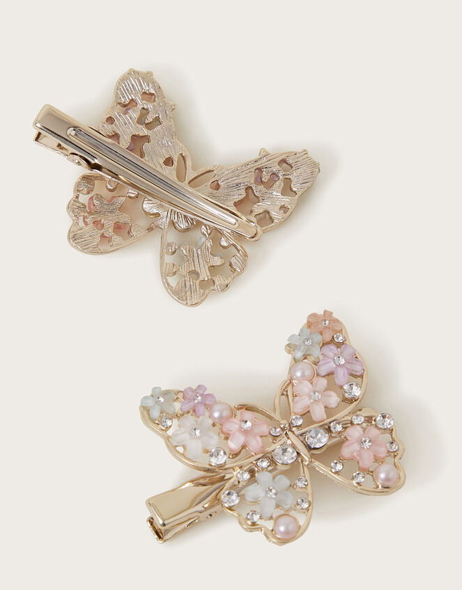 2-Pack Diamante Flower Butterfly Hair Clips, , large