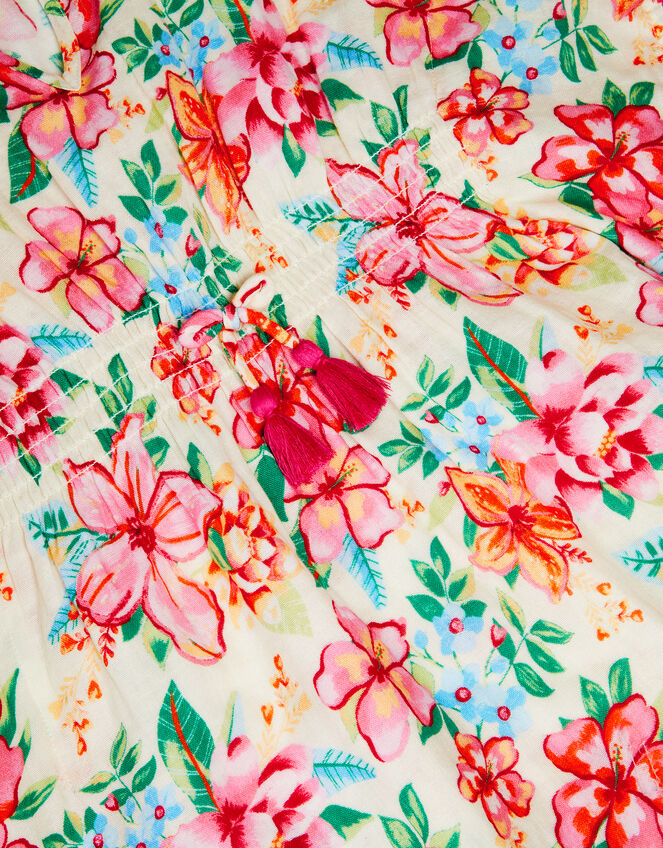 Floral Print Pom Pom Kaftan, White (WHITE), large