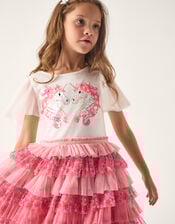 Sequin Unicorn Ruffle Tiered Dress, Pink (PINK), large