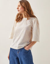 Harika Floral Embroidered Top, Ivory (IVORY), large