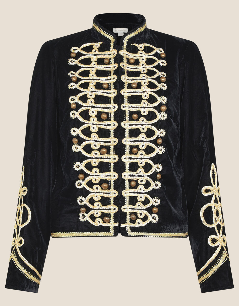 Embroidered Velvet Military Jacket Black Women's Jackets Monsoon UK.